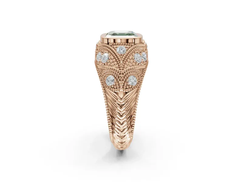 Asscher Cut Vintage Bezel Engagement Ring Setting for a Fancy Green Lab-Grown Diamond | Rose Gold