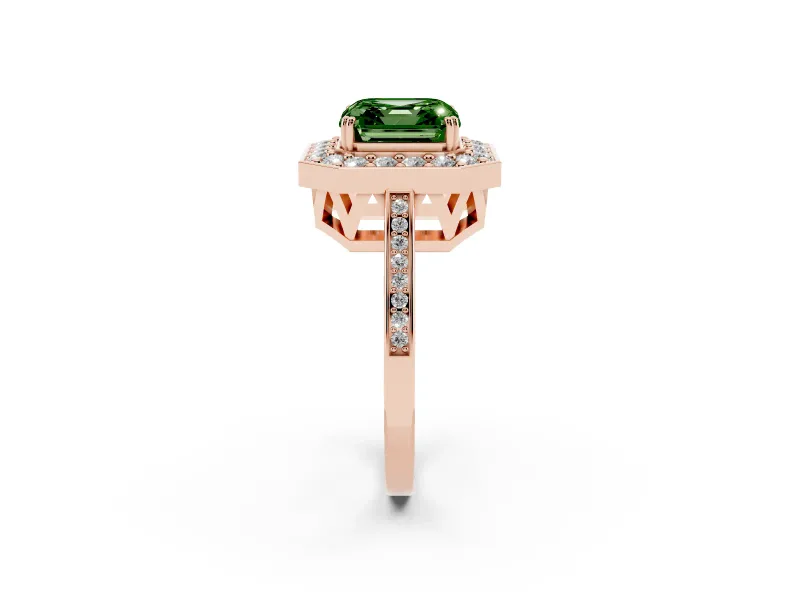 Asscher Cut Halo Engagement Ring Setting for a Fancy Green Lab-Grown Diamond | Polished Halo Rim | Rose Gold