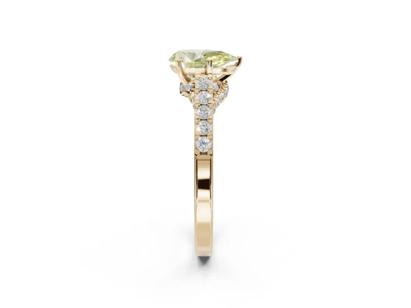 Pear-Shaped Pavé Engagement Ring Setting for a Fancy Yellow Lab-Grown Diamond | Crossover Gallery | Yellow Gold