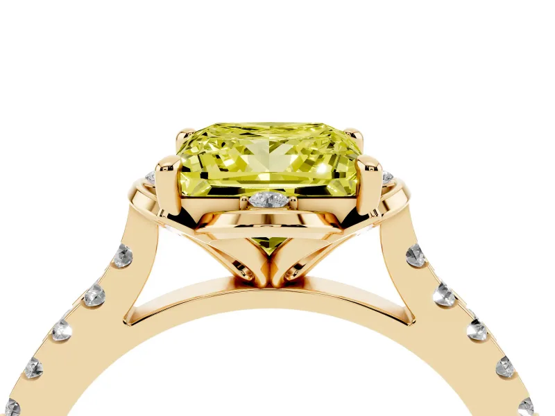 Princess Cut Floral Petal Engagement Ring Setting for a Fancy Yellow Lab-Grown Diamond | Petal Accents | Yellow Gold
