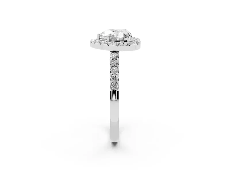 Heart Cut Diamond Halo Pavé Solitaire Ring Set in Silver with Prong-Set Center Stone