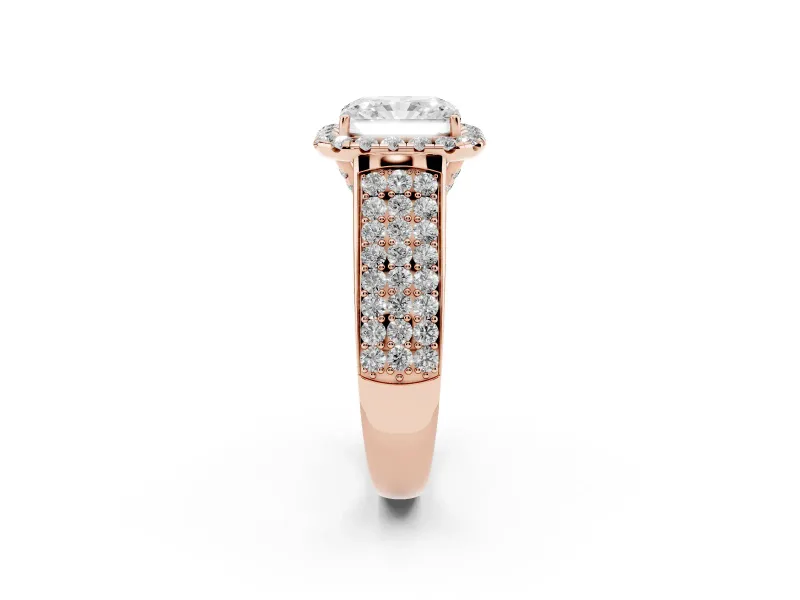 Radiant Cut Pavé Engagement Ring Setting | Wide Three-Row Band | Rose Gold