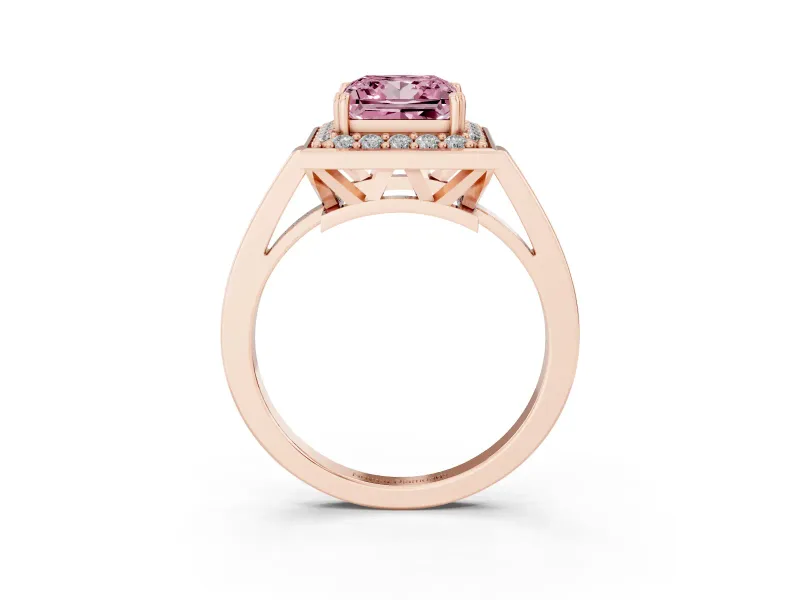 Princess Cut Halo Engagement Ring Setting for a Fancy Pink Lab-Grown Diamond | Polished Halo Rim | Rose Gold