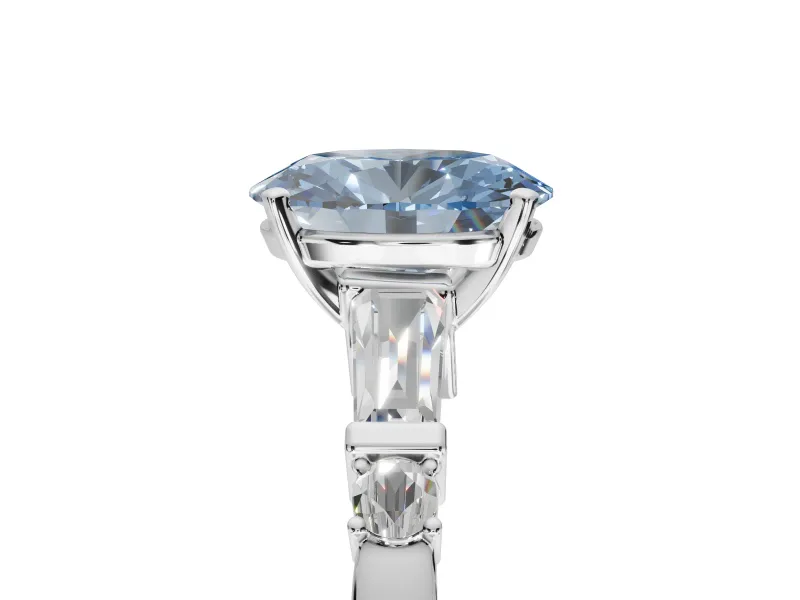Oval Tapered Baguette Engagement Ring Setting for a Fancy Blue Lab-Grown Diamond | Sterling Silver