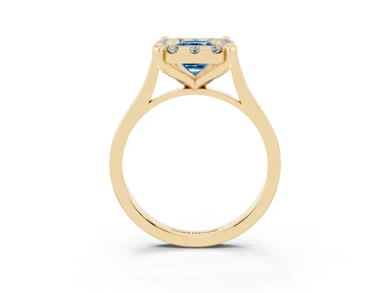Emerald Cut Claw Corner Halo Engagement Ring Setting for a Fancy Blue Lab-Grown Diamond | Slim Plain Band | Yellow Gold