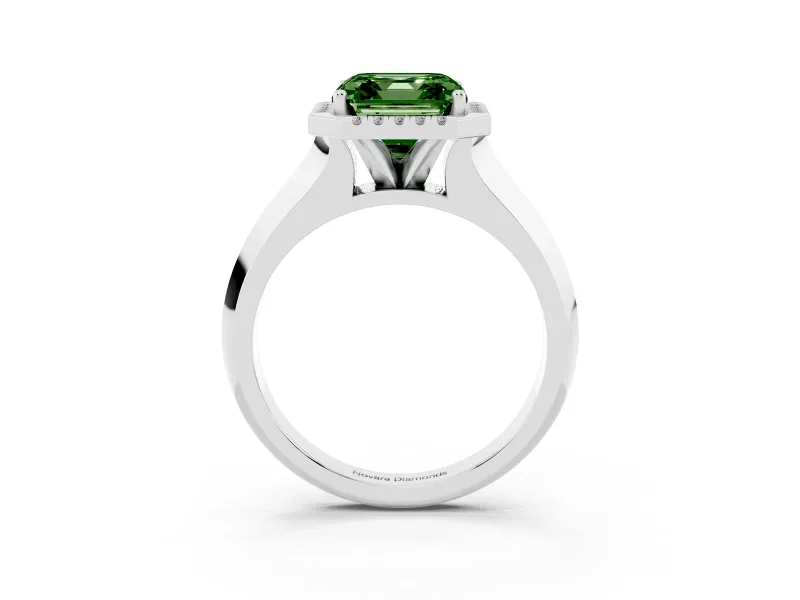 Asscher Cut Knife-Edge Halo Engagement Ring Setting for a Fancy Green Lab-Grown Diamond | Platinum