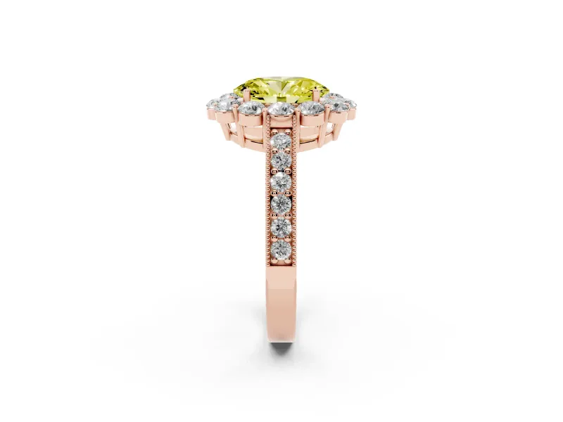 Oval Vintage Halo Engagement Ring Setting for a Fancy Yellow Lab-Grown Diamond | Rose Gold