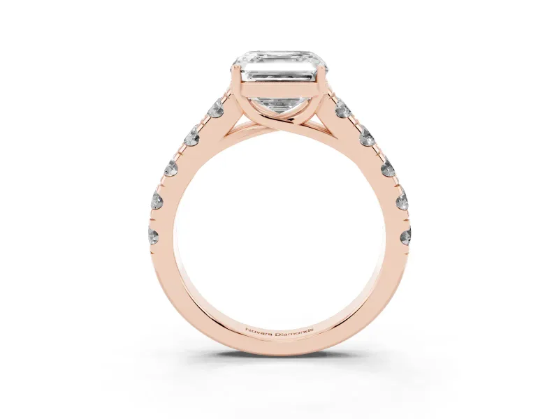 Asscher Cut Cut-Down Side Stone Engagement Ring Setting | Scalloped Shoulders | Rose Gold