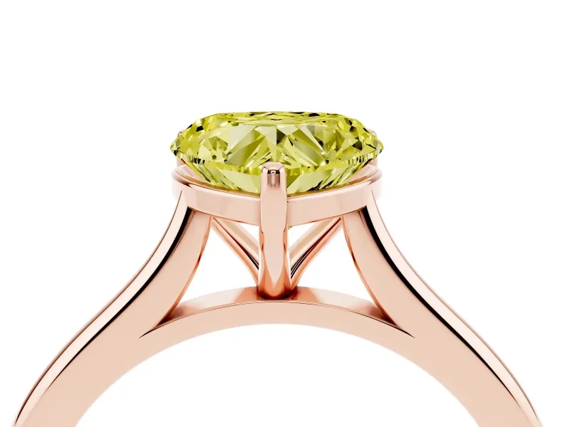 Fancy Yellow Heart Cut Diamond Solitaire Ring Set in Rose gold with Cathedral Band and Prong Setting