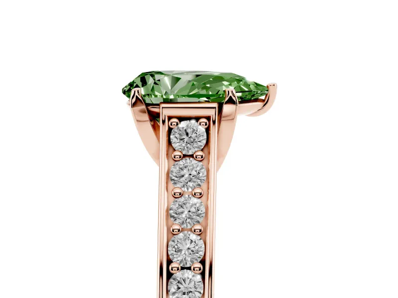Pear-Shaped Graduated Pavé Engagement Ring Setting for a Fancy Green Lab-Grown Diamond | Rose Gold