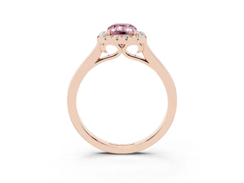 Emerald Cut Halo Engagement Ring Setting for a Fancy Pink Lab-Grown Diamond | Flat Tapered Band | Rose Gold