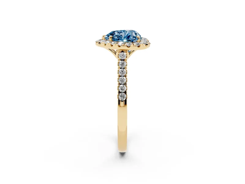 Heart-Shaped Raised Halo Engagement Ring Setting for a Fancy Blue Lab-Grown Diamond | Yellow Gold