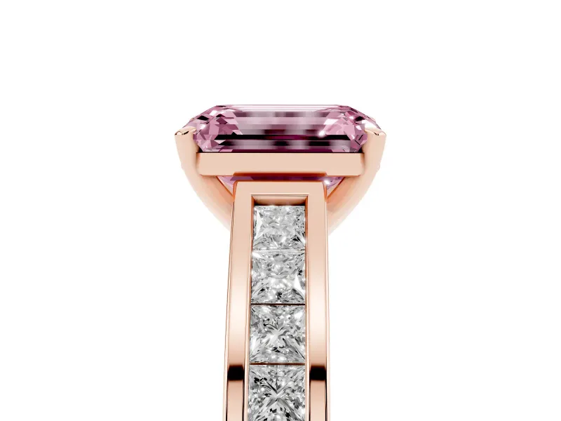 Emerald Cut Channel Engagement Ring Setting for a Fancy Pink Lab-Grown Diamond | Rose Gold
