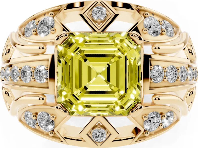 Asscher Cut Art Deco Engagement Ring Setting for a Fancy Yellow Lab-Grown Diamond | Yellow Gold