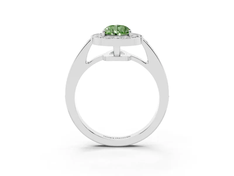 Fancy Green Pear Cut Diamond Halo Pavé Engagement Ring Set in Platinum with Bezel Setting