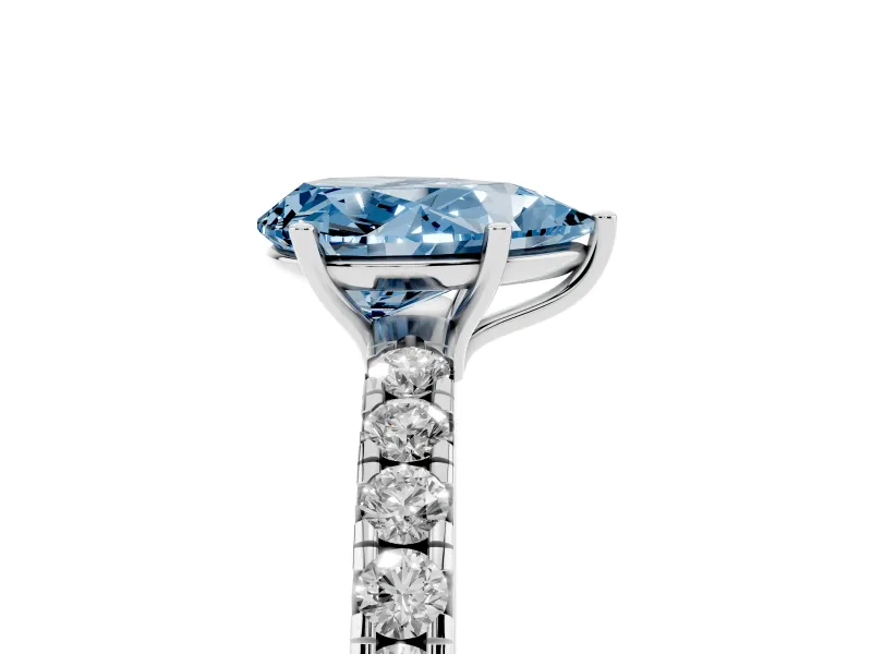 Pear-Shaped Pave Solitaire Engagement Ring Setting for a Fancy Blue Lab-Grown Diamond | Shared Prong Band | Platinum