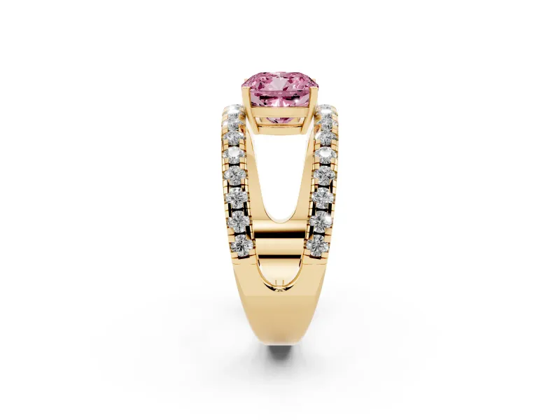 Cushion Cut Pavé Engagement Ring Setting for a Fancy Pink Lab-Grown Diamond | Yellow Gold - Design NV-24679
