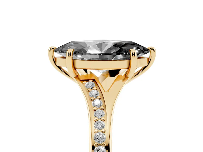 Marquise Pavé Solitaire Engagement Ring Setting for a Black Center | Yellow Gold