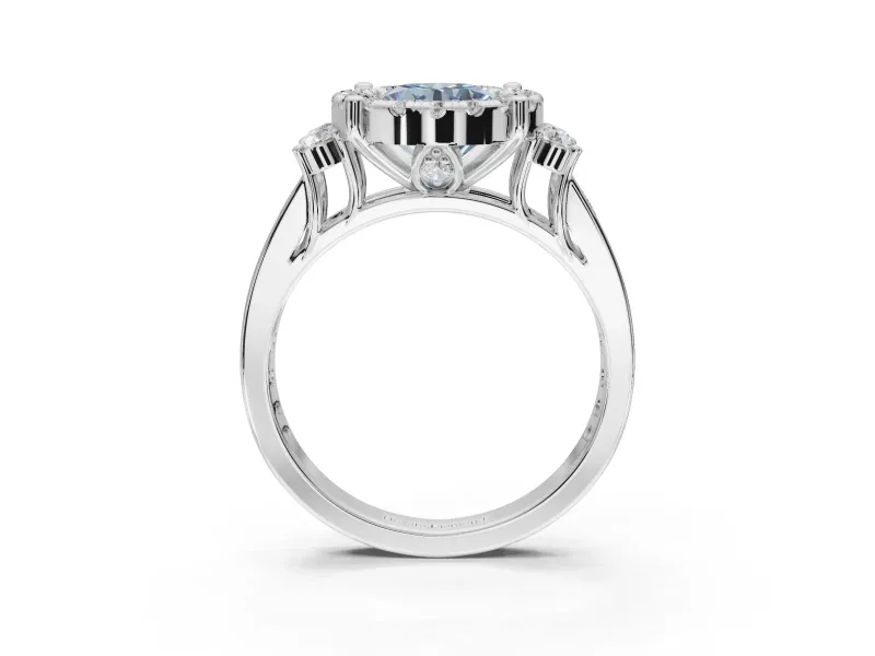 Round Halo Engagement Ring Setting for a Fancy Blue Lab-Grown Diamond | Graduated Channel Band | Sterling Silver