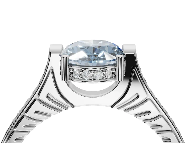 Oval Vintage Cathedral Engagement Ring Setting for a Fancy Blue Lab-Grown Diamond | Carved Band | Platinum