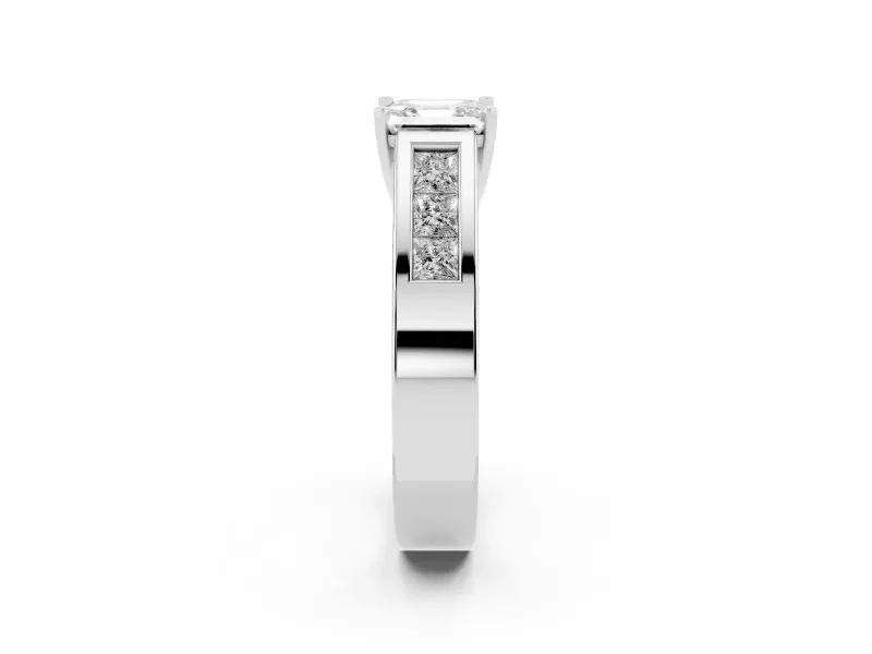 Asscher Cut Diamond Solitaire Ring Set in Silver with Channel-Set Accent Stones and Prong Setting