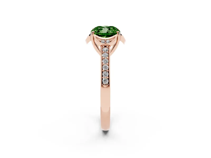 Cushion Cut Floral Pavé Engagement Ring Setting for a Fancy Green Lab-Grown Diamond | Rose Gold