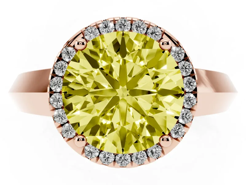 Round Knife-Edge Halo Engagement Ring Setting for a Fancy Yellow Lab-Grown Diamond | Rose Gold