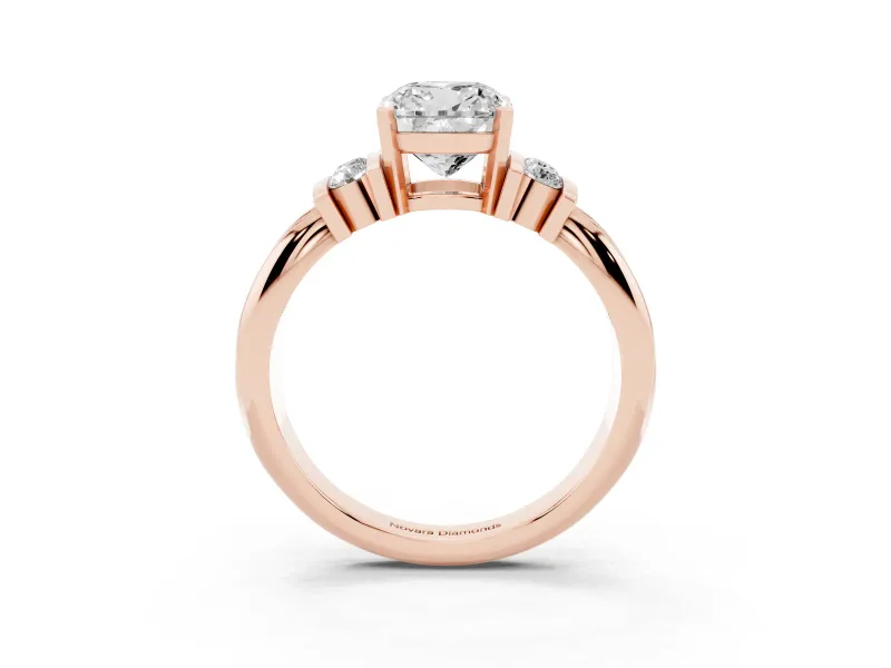 Three-Stone Cushion Cut Diamond Channel Set Ring Set in Rose gold with Bar Prongs
