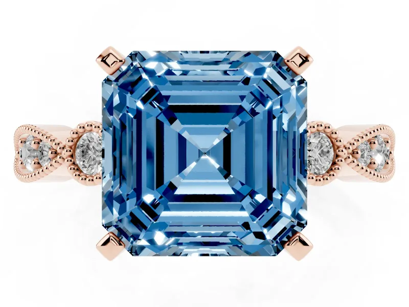 Asscher Cut Vintage Milgrain Engagement Ring Setting for a Fancy Blue Lab-Grown Diamond | Rose Gold