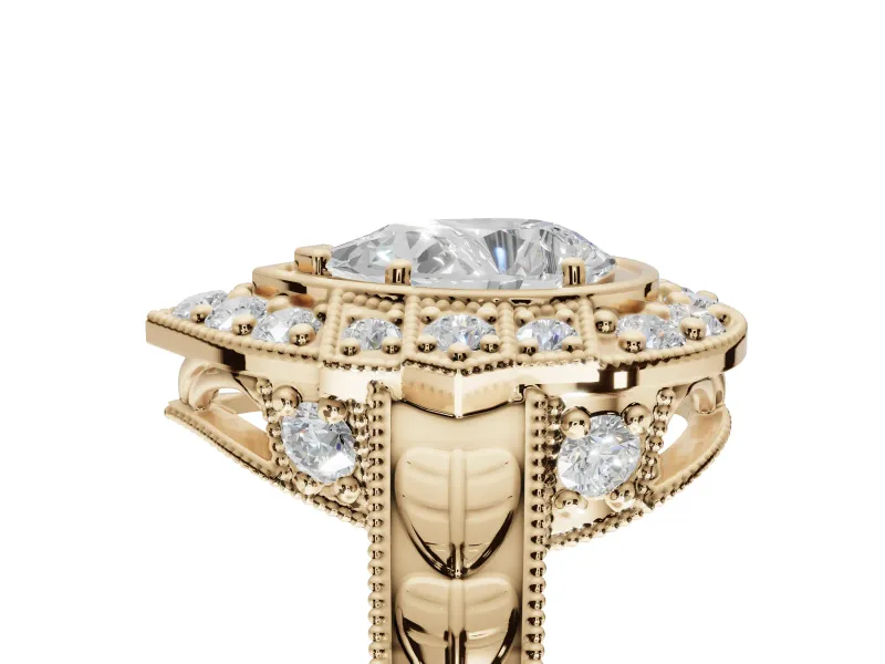 Pear-Shaped Vintage Halo Engagement Ring Setting | Art Deco Side Panels | Yellow Gold