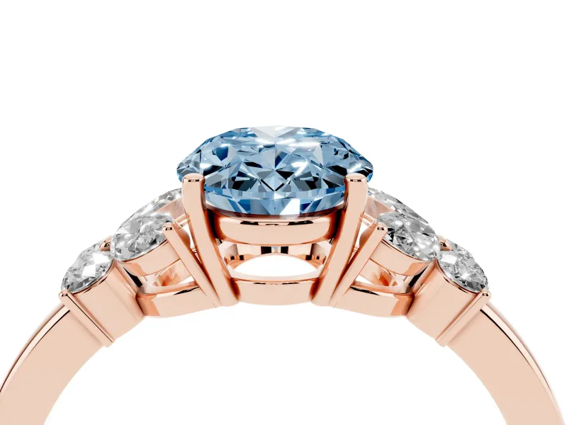 Oval Floral Engagement Ring Setting for a Fancy Blue Lab-Grown Diamond | Petal Shoulders | Rose Gold