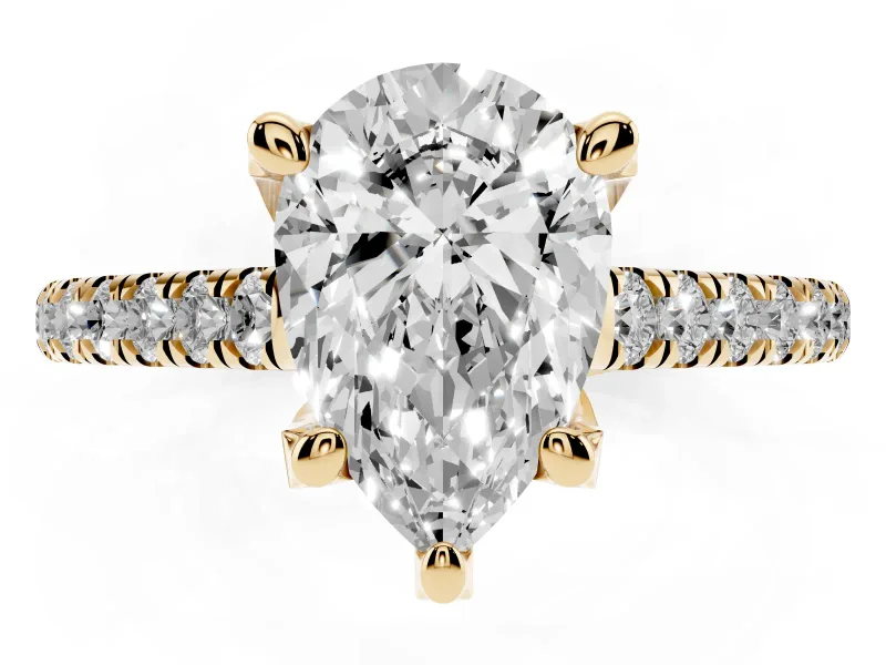 Pear-Shaped Hidden Halo Pave Engagement Ring Setting | Claw Prongs | Yellow Gold