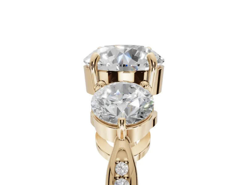 Round Three Stone Engagement Ring Setting | Tapered Pave Band | Yellow Gold