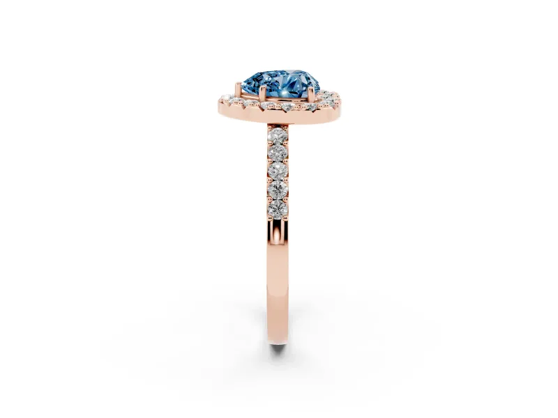 Heart-Shaped Halo Engagement Ring Setting for a Fancy Blue Lab-Grown Diamond | Single Row Pavé Band | Rose Gold