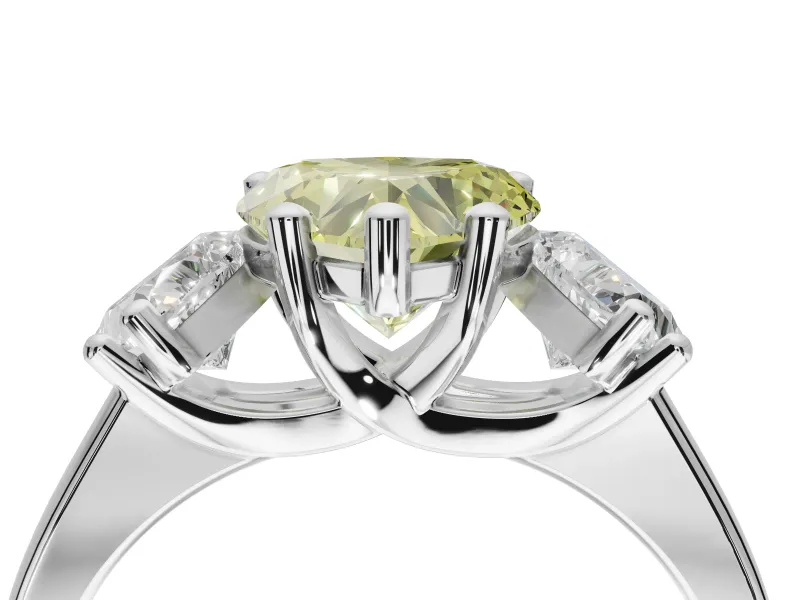 Heart-Shaped Three Stone Engagement Ring Setting for a Fancy Yellow Lab-Grown Diamond | Tapered Band | Sterling Silver