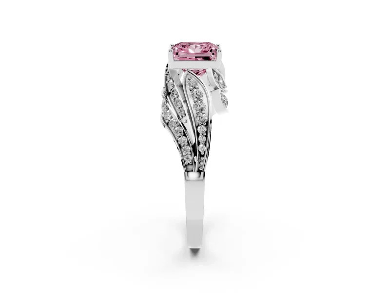 Princess Cut Bypass Hidden Halo Engagement Ring Setting for a Fancy Pink Lab-Grown Diamond | Graduated Pavé | White Gold