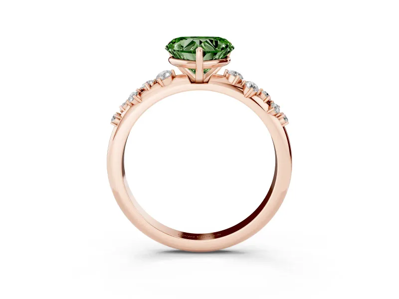 Fancy Green Heart Cut Diamond Cluster Solitaire Ring Set in Rose gold with Prong Setting
