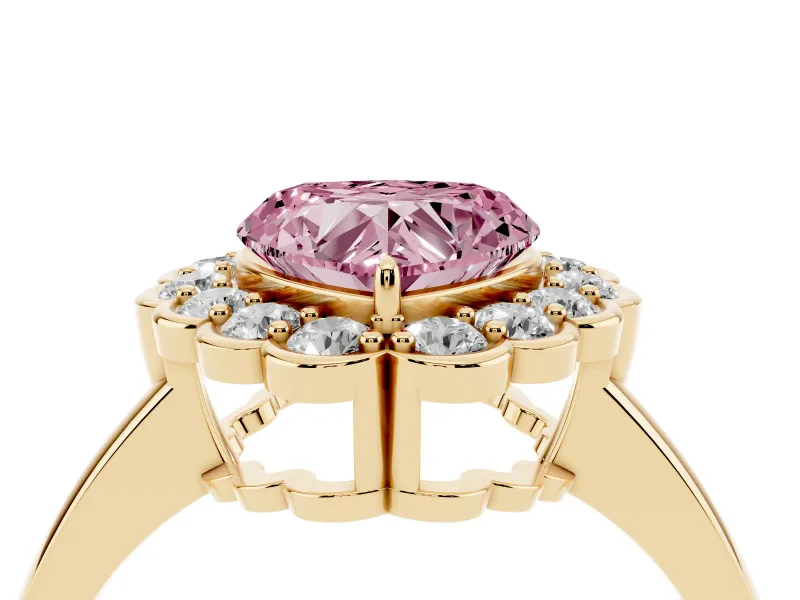 Heart-Shaped Halo Engagement Ring Setting for a Fancy Pink Lab-Grown Diamond | Yellow Gold - Design NV-24719