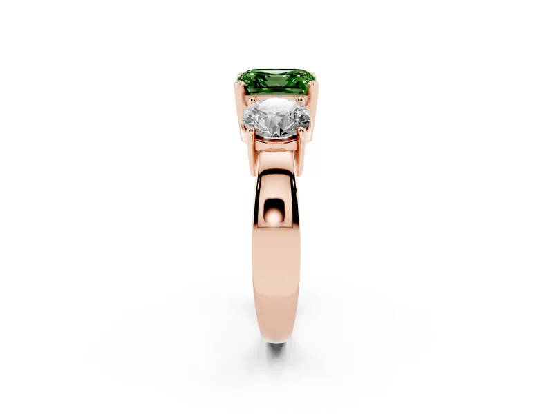 Asscher Cut Three Stone Engagement Ring Setting for a Fancy Green Lab-Grown Diamond | Wide Plain Band | Rose Gold