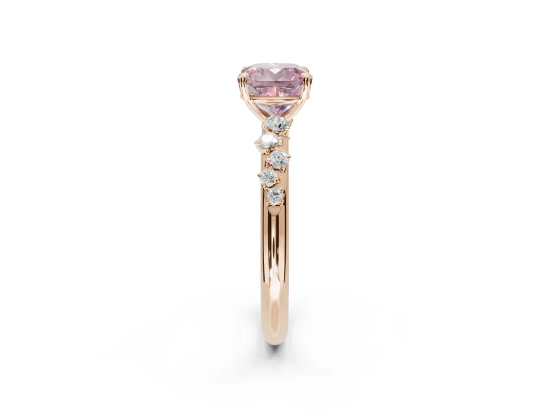 Cushion Cut Graduated Solitaire Engagement Ring Setting for a Fancy Pink Lab-Grown Diamond | Rose Gold