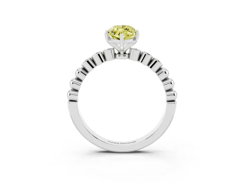 Marquise Beaded Solitaire Engagement Ring Setting for a Fancy Yellow Lab-Grown Diamond | White Gold