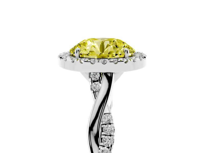Round Halo Engagement Ring Setting for a Fancy Yellow Lab-Grown Diamond | Pavé Twist Band | Platinum