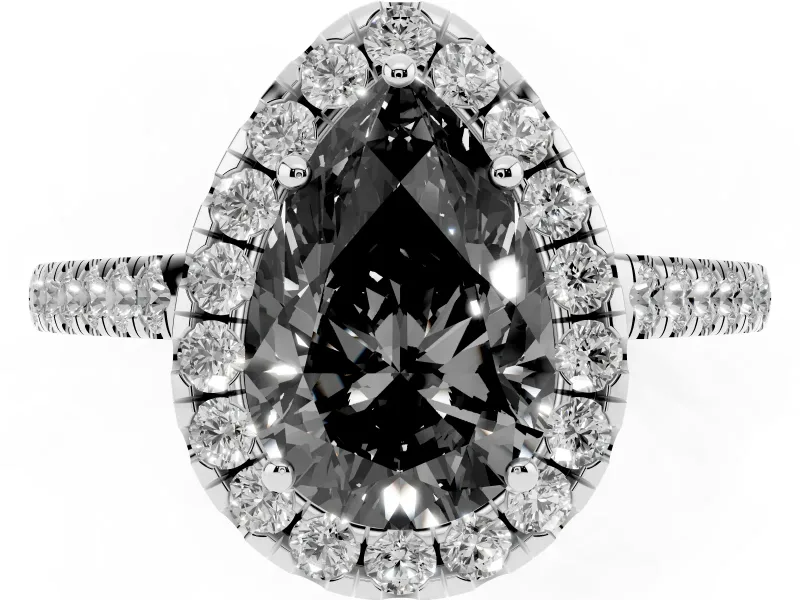 Pear-Shaped Halo Engagement Ring Setting for a Black Center | Pavé Shoulders | Platinum