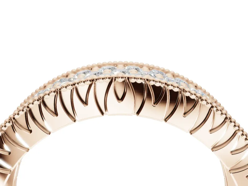 Round Lab-Grown Diamond Wide Pavé Wedding Band | Milgrain Edges | Rose Gold