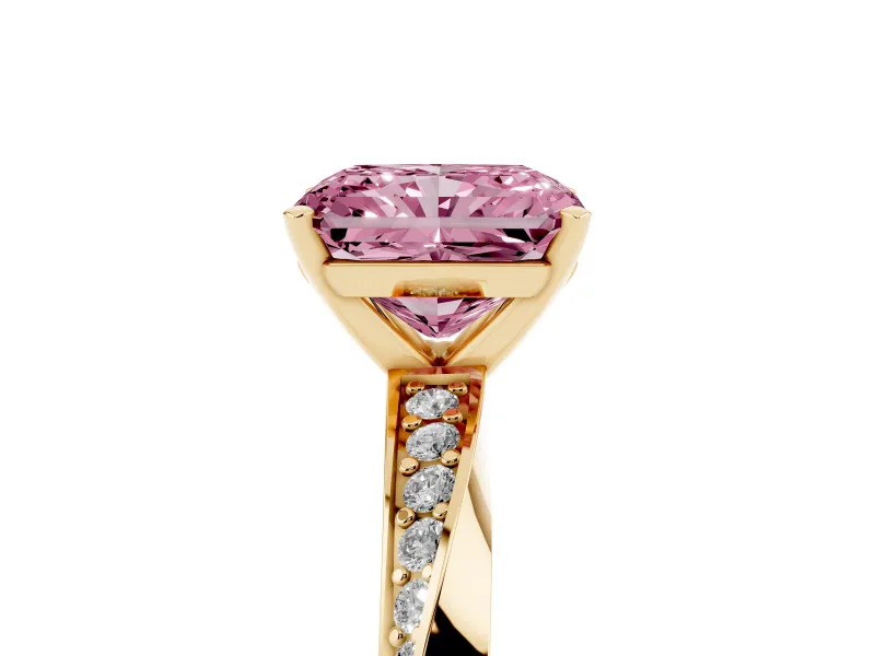 Radiant Cut Twisted Pave Engagement Ring Setting for a Fancy Pink Lab-Grown Diamond | Ribbon Band | Yellow Gold