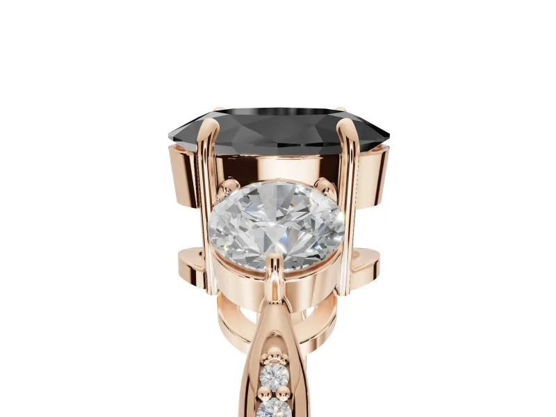 Fancy Black Oval Lab-Grown Diamond Three-Stone Ring Set in Rose Gold with Channel-Set Band and Prong Setting