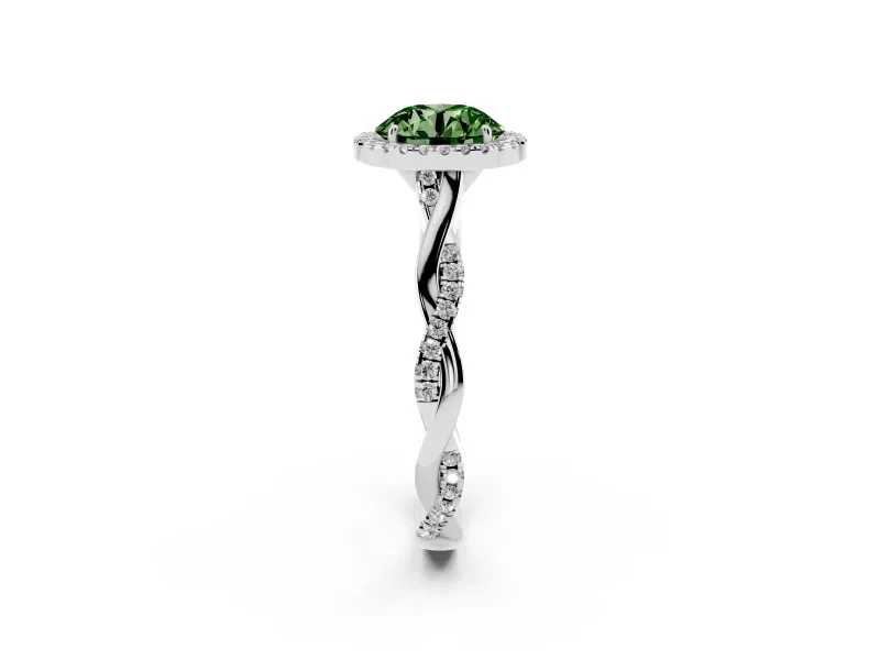 Round Twist Halo Engagement Ring Setting for a Fancy Green Lab-Grown Diamond | Sterling Silver