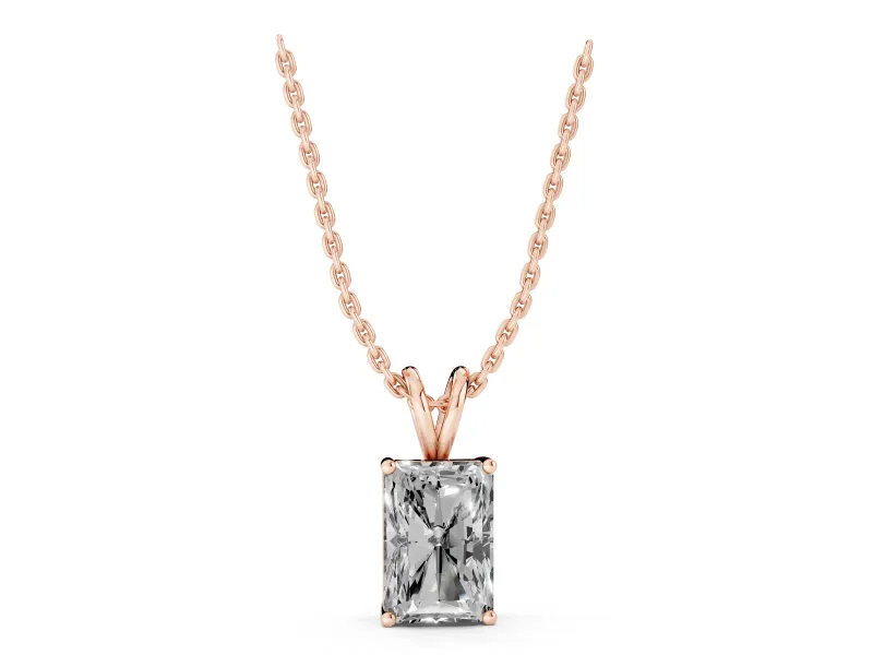 Radiant Cut Lab-Grown Diamond Solitaire Pendant Necklace | Split Bail | Rose Gold