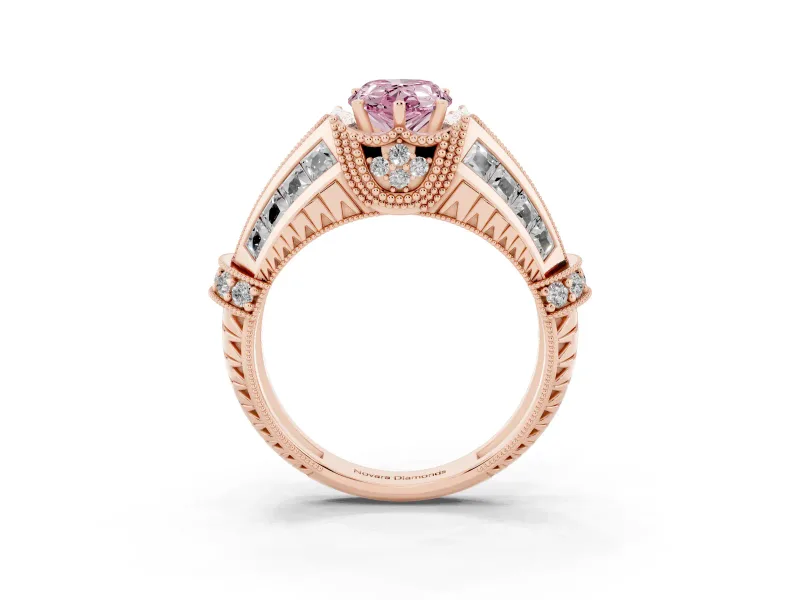 Pear-Shaped Vintage Milgrain Engagement Ring Setting for a Fancy Pink Lab-Grown Diamond | Hidden Halo | Rose Gold