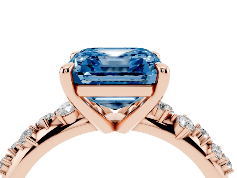 Asscher Cut Graduated Accent Engagement Ring Setting for a Fancy Blue Lab-Grown Diamond | Rose Gold
